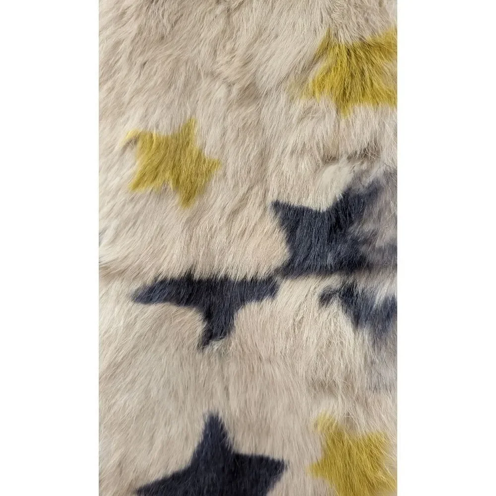 YVES SALOMON Enfant Rabbit Fur Star Pattern Coat Girl's Size 6 NWOT